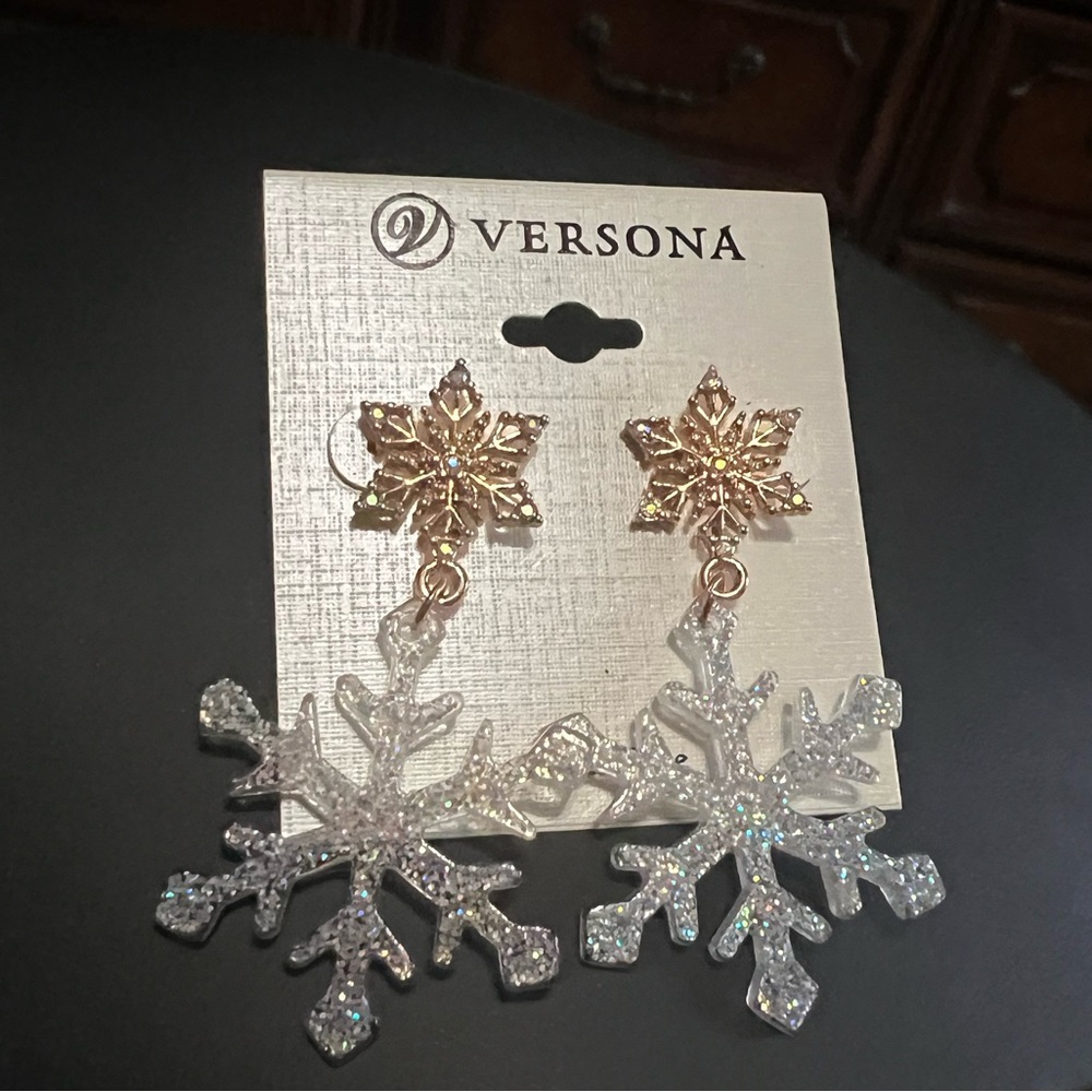 New Nickel Free Iridescent Snowflake Earrings